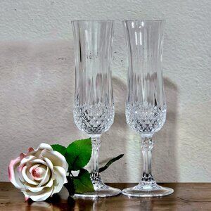 2 Cristal d'Arques Longchamp Champagne Flutes 8" Cut Crystal Glasses vintage